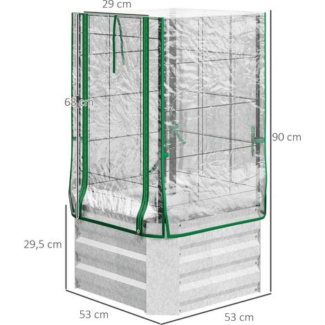 Potager surélevé, serre, ensemble 3 pièces, avec treillis, bâche plastique, 53 x 53 x 90 cm (1/5)