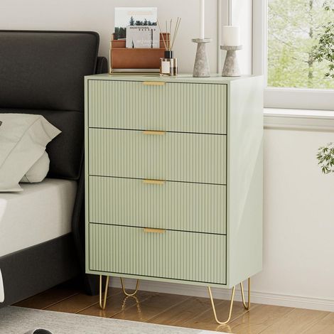 Kommode mit 4 Schubladen, Beistellschrank mit Goldbein, Grün (1/5)