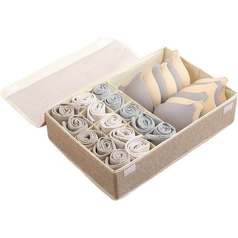 Aufbewahrungsbox für Unterwäsche mit 16 Fächern, Schubladeneinsätzen und Deckel, faltbar, geeignet für Unterwäsche, Socken, Krawatten, BHs, (1/5)