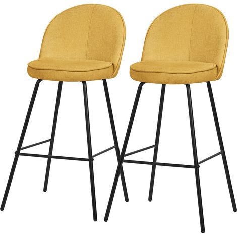 ML-Design 2x Taburetes de Bar Mostaza con Tapizado de Tela, 75cm Altura, Sillas con Estructura Metálica, Asientos de Cocina con Respaldo y Reposapíes, Sillones de barra, Mueble de Mostrador de Bistro (1/5)
