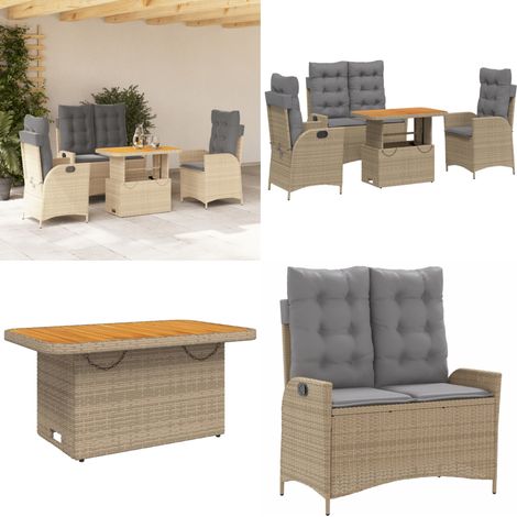 Ensemble à manger de jardin coussins 4 pcs beige résine tressée - Chaise de jardin - Banc de jardin (1/5)