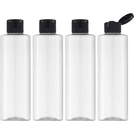 200ML Flacon avec Flip Cap Vide (4 Pièces), Rechargeable Bouteille de Voyage pour Cosmétique avec Entonnoir (Transparente) (1/4)
