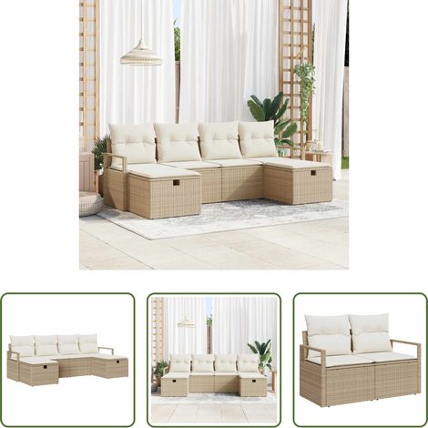 Poly-Rattan - Sofa Set mit Kissen 6 pcs Beige und Creme Poly-Rattan (1/5)