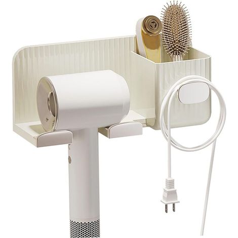 Haartrocknerhalter, selbstklebende Wandhalterung für Haarwerkzeuge mit Kabelhaken und Aufbewahrungsboxen, multifunktionaler Haartrocknerhalter für Badezimmerzubehör, von DEBUNS (1/5)