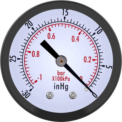 Manómetro miniatura de esfera de 50 mm, presión atmosférica y vacío, de 0 a -30 inHg / de 0 a -1 bar. (1/5)