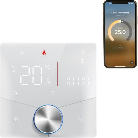 Thermostat de chaudière - contrôle par application - écran tactile couleur - programmable 7j/6 périodes - pour maison - économies d'énergie, bouton rotatif (1/5)