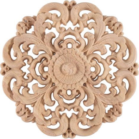 Applique murale longue en bois d'hévéa sculpté, motif floral non peint, pour portes et placards. Couleur bois. (1/5)