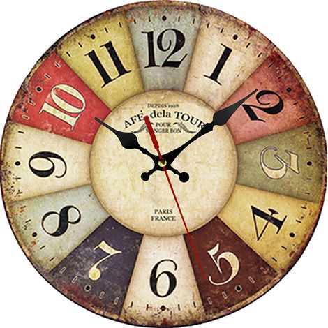 Horloge murale vintage, horloge murale simple en bois, horloge de 30 cm (12 pouces), horloge murale pour salon (1/5)