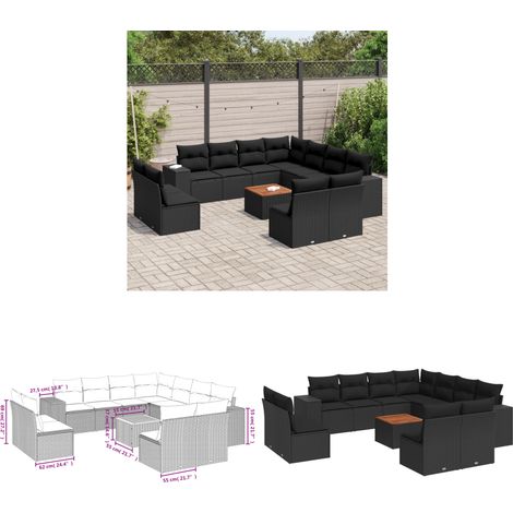 12-tlg. Garten-Sofagarnitur mit Kissen Schwarz Poly Rattan - Gartensorte - Gartenmöbel Set - PE-Rattan Möbel - Outdoor Lounge - Esstischset - Home & Living (1/3)