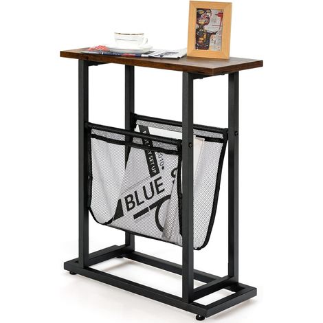 GOPLUS Table d'Appoint Industriel, Table de Chevet, Bout de Canape, avec Sac pour Ranger Livres,pour Bureau, Couloir, Espace Coince Gain de Space,48x18x54,5CM
