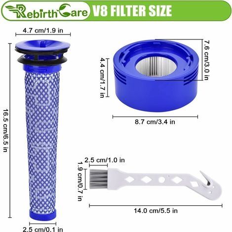 Ersatzfilter für Dyson V7, V8 Animal Absolute und Motorhead Staubsauger: 2 Nachfilter und 2 Vorfilter. Ersetzt die Teilenummern 965661-01 und 967478-01. (1/4)