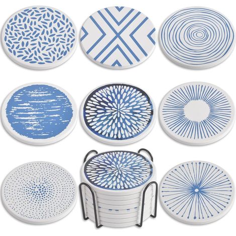 Lot de 8 Dessous de Verre absorbants en céramique avec Support en métal, élégants et Simples pour Table Basse (1/5)
