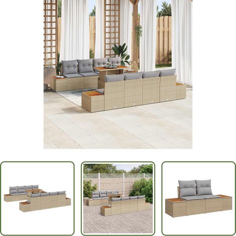 Gartentisch -  Garten Essgruppe mit Kissen 9 pcs Beige und Grau (1/5)