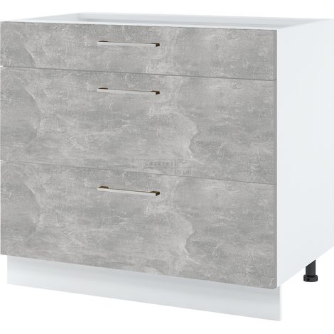 Casserolier Bellissi Beton Naturel L 90 cm - Porte avec poignée apparente Coulisses tiroir avec amortisseur Grey (1/5)