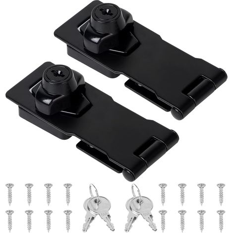 2X Loquet Porte con Verrou Cadenas et Loquets Exterieur Verrou Porte Interieure Moraillons de Verrouillage Inox Loquet Serrure à clé Fermeture de Placard Hasp pour Tiroir Armoire Boîte Noir
