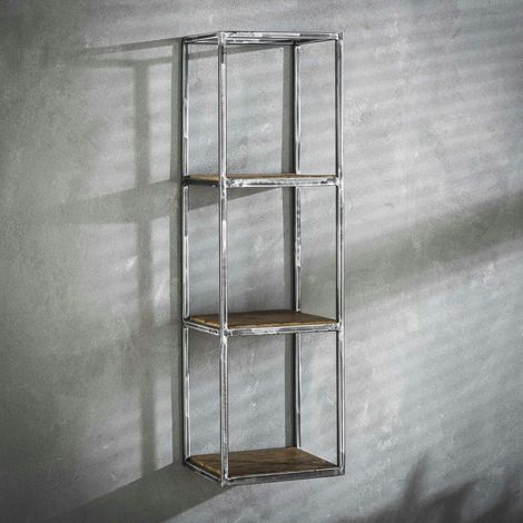 Etagère verticale bois recyclé brut métal vieilli 3 niveaux OMSK (1/4)