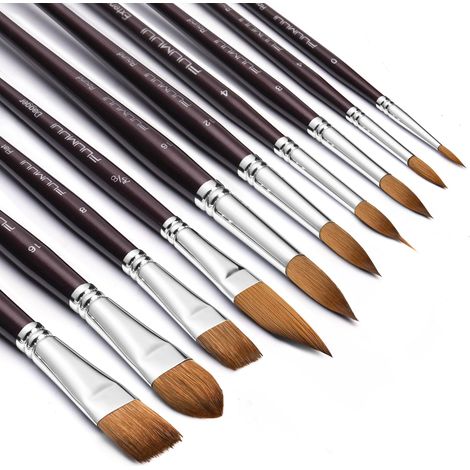 Pinceaux Aquarelle - 10 Pinceau d'artiste pour Aquarelle  Pinceaux Poil de Martre pour Excellente Absorption et Maîtrise des Couleurs  Watercolor Brushes, Pinceau Poil Naturel (1/5)