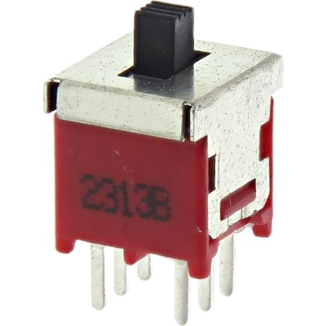 Commutateur à glissière, Bipolaire à deux directions (2RT), On-Off-On, 3 A @ 120 V c.a., montage Circuit imprimé ( Prix pour 1 ) (1/2)