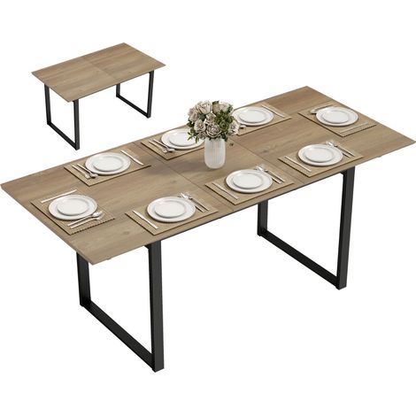 Tavolo da Pranzo Industriale per 6-8 Persone con Ribalta Rotonda, in Legno e Acciaio, 180x80x75 cm (1/5)
