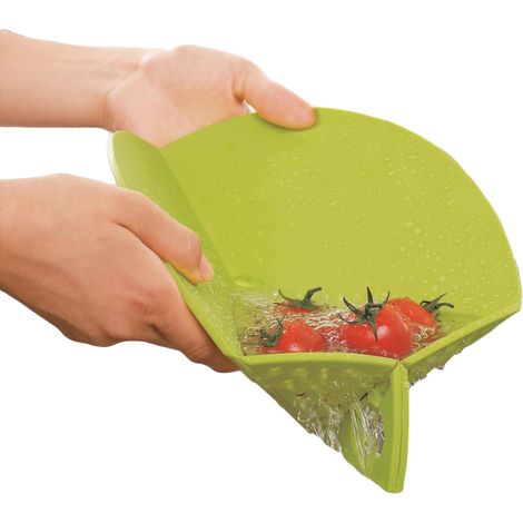 Planche à découper pliable avec tamis intégré Bac à Drip Plateau Petite Cuisine Ménagère En Plastique Circulaires Ensemble de Tapis Découpe (Vert,27 cm) (1/5)