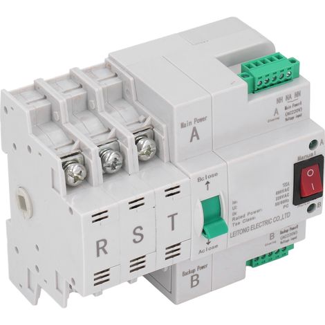 Commutateur de transfert automatique à double alimentation triphasé 400 V CA, montage sur rail, pour exploitations agricoles et industrielles, 100 A (1/5)
