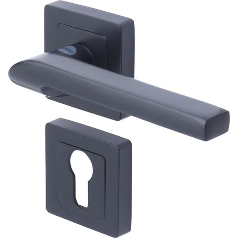 Poignée de porte carré de 7 noir - Modèle Sienna - passage de cylindre euro (1/5)