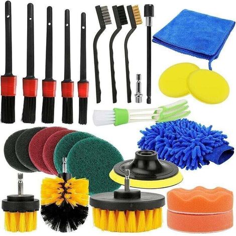 Car Beauty Brosse de détail pour lavage de voiture 26 pièces Ensemble de 26 brosses pour perceuse électrique (1/4)
