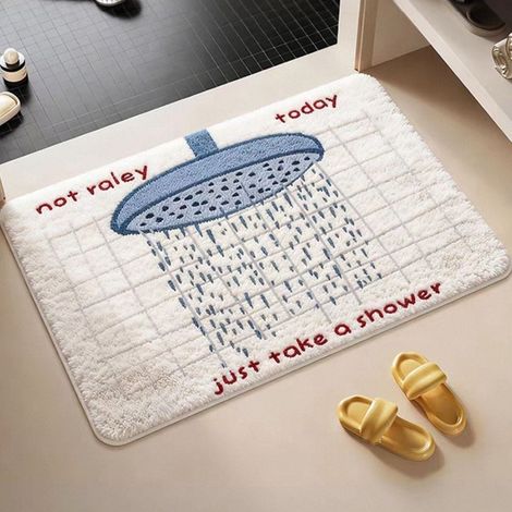 Tapis de douche en cachemire, motif à carreaux bleus, lavable, antidérapant et absorbant, 50 x 80 cm (1/5)