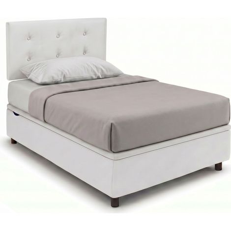 Letto 1 Piazza e Mezza Contenitore Imbottito 120x200 cm Similpelle Bianco Boxmax Testata Button (1/5)