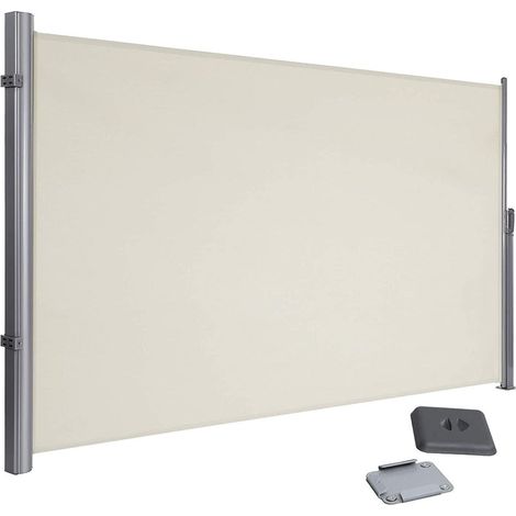 Store latéral 1,6 x 3,5 m brise-vue rétractable paravent pare-soleil pour balcon patio terrasse et jardin avec fixation au sol protection de la vie privée beige (1/5)