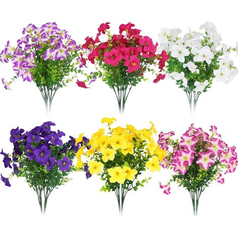 Pétunias Artificiels 12 Pièces, 6 Couleurs Assorties, Fleurs UV-Résistantes pour Extérieur, Aspect Volumineux, Plantes sans Entretien Jardin Terrasse Porche Décoration (1/5)