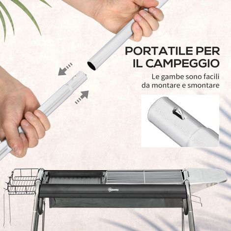Barbecue charbon de bois avec grille et plaque cuisson, panier et tablettes, 107x63x75 cm, noir (1/5)