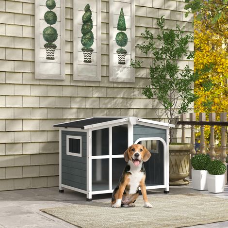 Casa para Perros Pequeños con Techo Abatible Frontal de Acrílico y Fondo Extraíble 101x66,5x70,5 cm Gris Oscuro