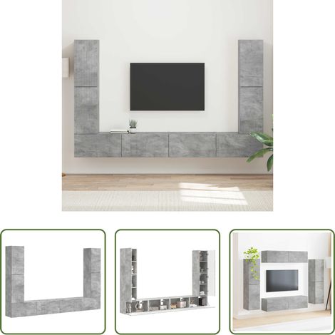 vidaXL Coin divertissement - Ensemble meuble TV 8 pcs Gris béton Bois d'ingénierie (1/5)