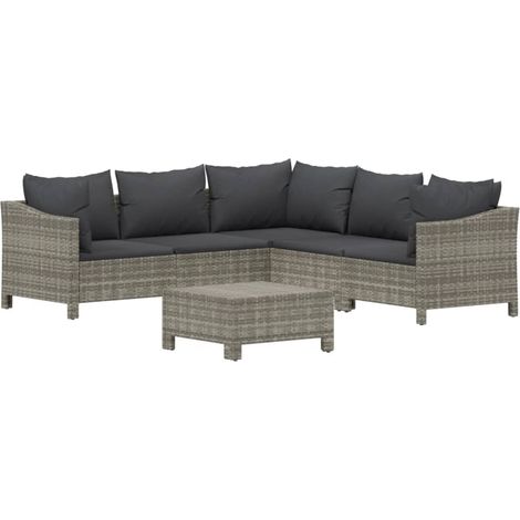 Mobili da giardino mobili da esterno Set di mobili da 6 pezzi con cuscini grigi in resina intrecciata 020016795