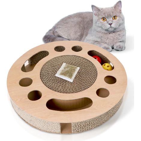 3 in 1 Cat Scratcher Cardboard Scratching Post，Cat Toys Cat Scratching Mat with 2 Toy Balls and Catnip (1/5)