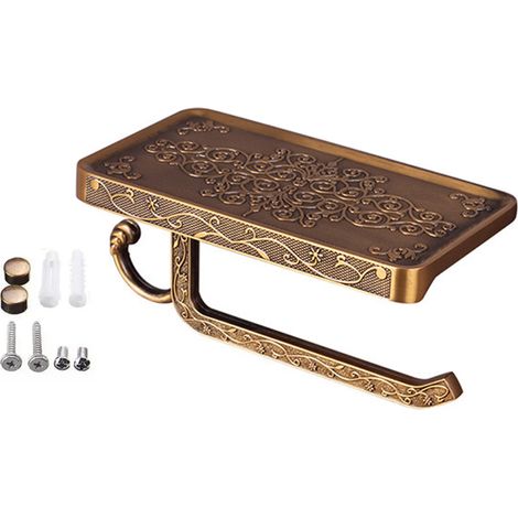 Porte-rouleau de papier toilette noir avec étagère de rangement pour téléphone, en aluminium vintage, doré. (1/5)