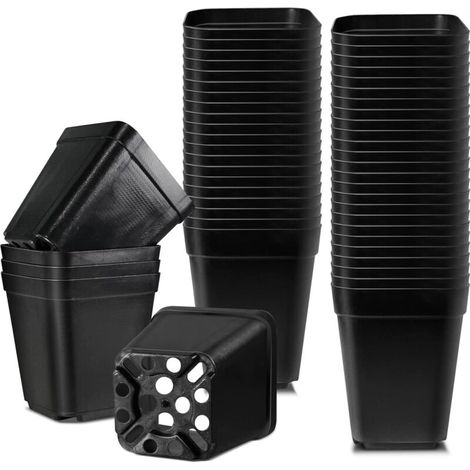 Filiyano-Pots de fleurs, 5,5 cm, lot de 100 pots de pépinière carrés réutilisables en plastique, pour semis, rempotage et culture en intérieur et (1/5)