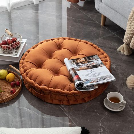 Coussin de sol rond JeiibrZui - 60 cm - 1 pièce - Velours gris hollandais pour salon, chambre, yoga et méditation (1/5)