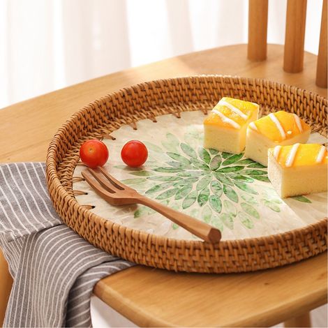 handgefertigte Rattan-Tabletts, farbenfroh, als Obstteller, Couchtisch, Brot- und Snackablage für das Wohnzimmer geeignet (1/5)