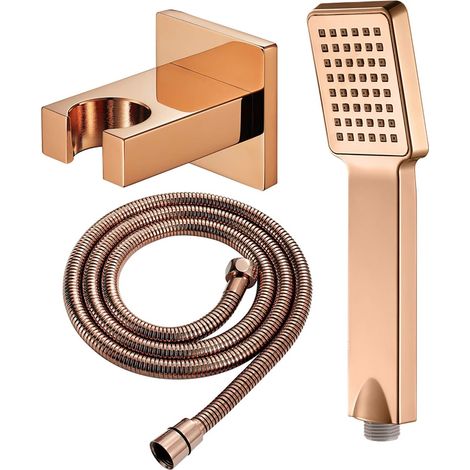 Juego de cabezal de ducha, con cabezal de ducha flexible, cabezal de ducha cuadrado ahorrador de agua, soporte de latón, oro rosa. (1/5)