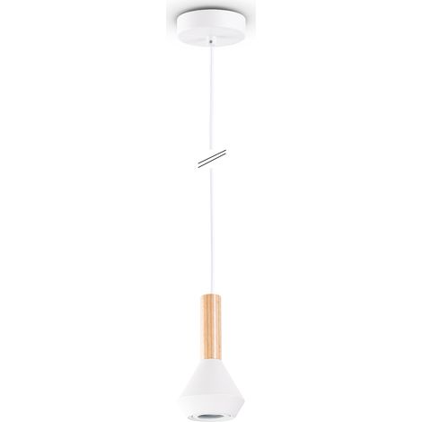 Paco Home Lámpara De Suspensión Lámpara Cocina Salón Pantalla Acero Madera GU10 Blanco, Ø10cm (1/5)