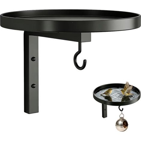 Bain d'oiseaux mural multifonction – Mangeoire et abreuvoir extérieur – Avec vis et crochets – Peut aussi servir de pot de fleurs – Idéal pour jardin, terrasse et parc – Noir (1/3)