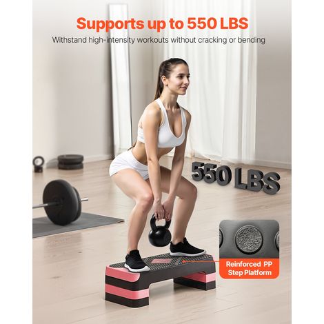 Stepper Aérobie Fitness 71 cm de Long, Step de Fitness Réglable en Hauteur, Plate-forme pour Exercices d'Aérobic avec 4 Rehausseurs… (1/5)