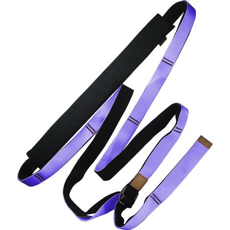 Sangle de yoga pour étirements, appareil d'entraînement à la flexibilité des jambes et du dos, disponible en violet. (1/4)
