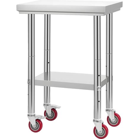 Mesa de preparación de alimentos, acero inoxidable duradero, estantes ajustables, 24x18 pulgadas. (1/2)
