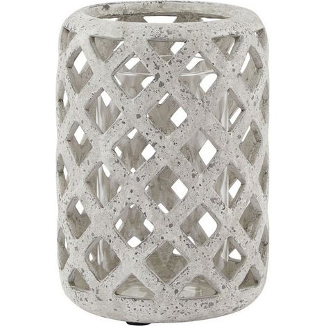 Stone Effect Hurricane Lantern - Ceramic - L16 x W16 x H23 cm - Grey