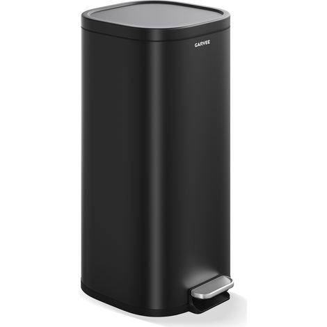 Poubelle de cuisine 30L en acier inoxydable 410 – Couvercle rabattable à fermeture douce et silencieuse – Pédale robuste – Seau intérieur – Design mince pour recyclage et déchets – Noir mat (1/5)