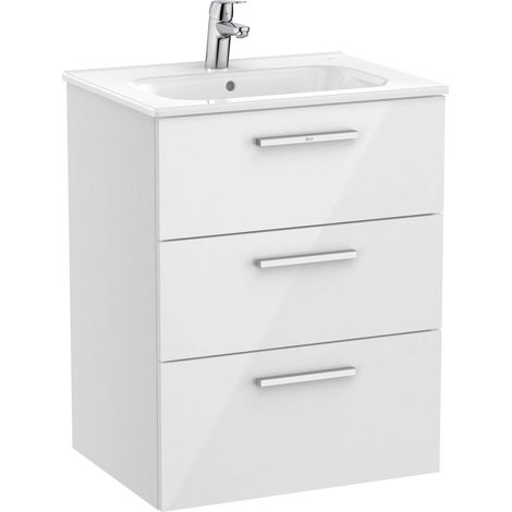 Mueble base 3 cajones + lavabo Unik Family VICTORIA - ROCA Color: Blanco - Medidas: 605x453x741 mm (1/3)