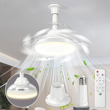 Ventilateur plafond pliant 43 cm E27 – 3 pales cachées, 3 vitesses – Minuterie, télécommande – Classe A (1/5)